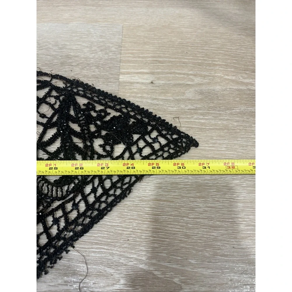 Antique Victorian Beaded Collar Embellisment Appliqué Black On Netlace Ornate